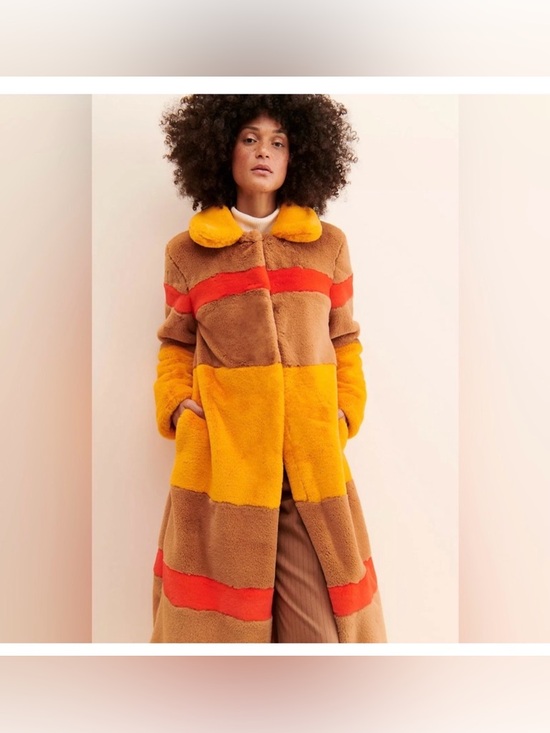 Hutch Jackets & Blazers - Hutch Anthropologie Colorblock Stripe Faux Fur Coat